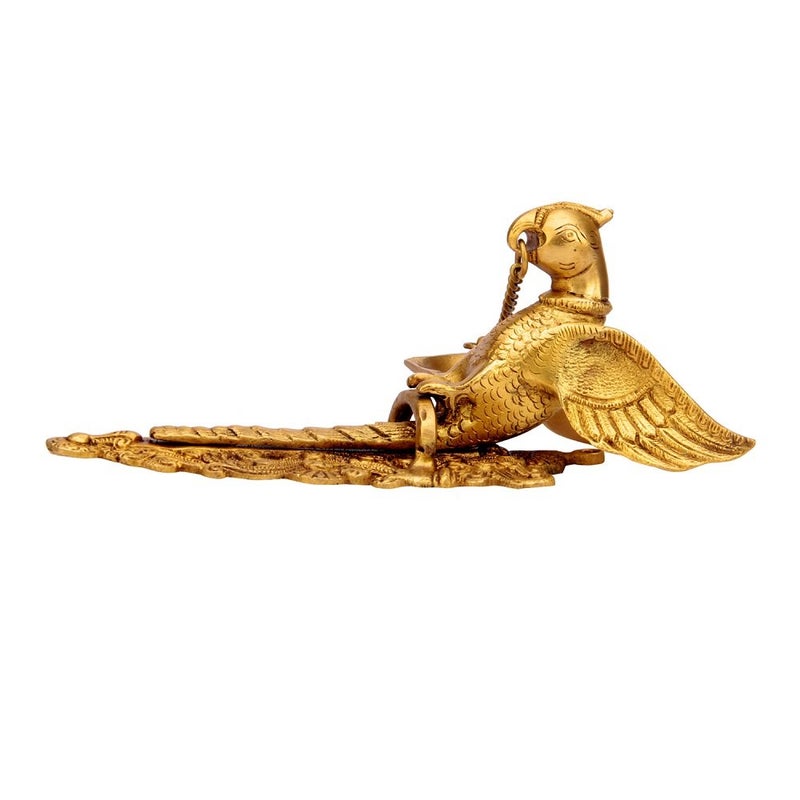 Kartique Brass Parrot Design Hanging Diya with Chain Yellow_39 Inch X 43 Inch X 94 Inch - Image 5