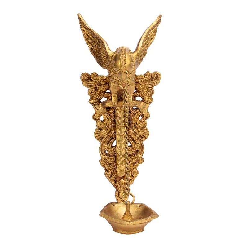 Kartique Brass Parrot Design Hanging Diya with Chain Yellow_39 Inch X 43 Inch X 94 Inch - Image 4