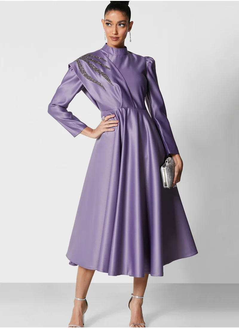 Khizana Drape Detail Fit & Flare Dress