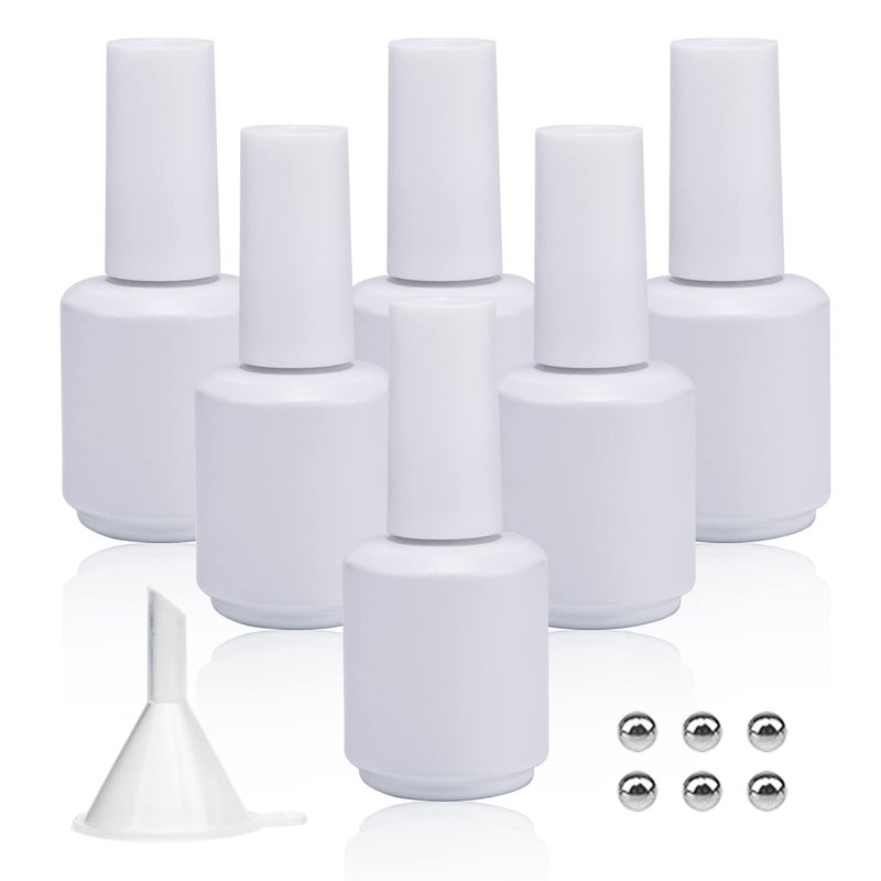 Agidea Empty Gel Nail Polish Bottles Empty Nail Polish Bottles 15ML Opaque Round Glass Refillable Fingernail Polish Bottles UV Safe with Mixing Balls Funnels Pack of 6 Matte White