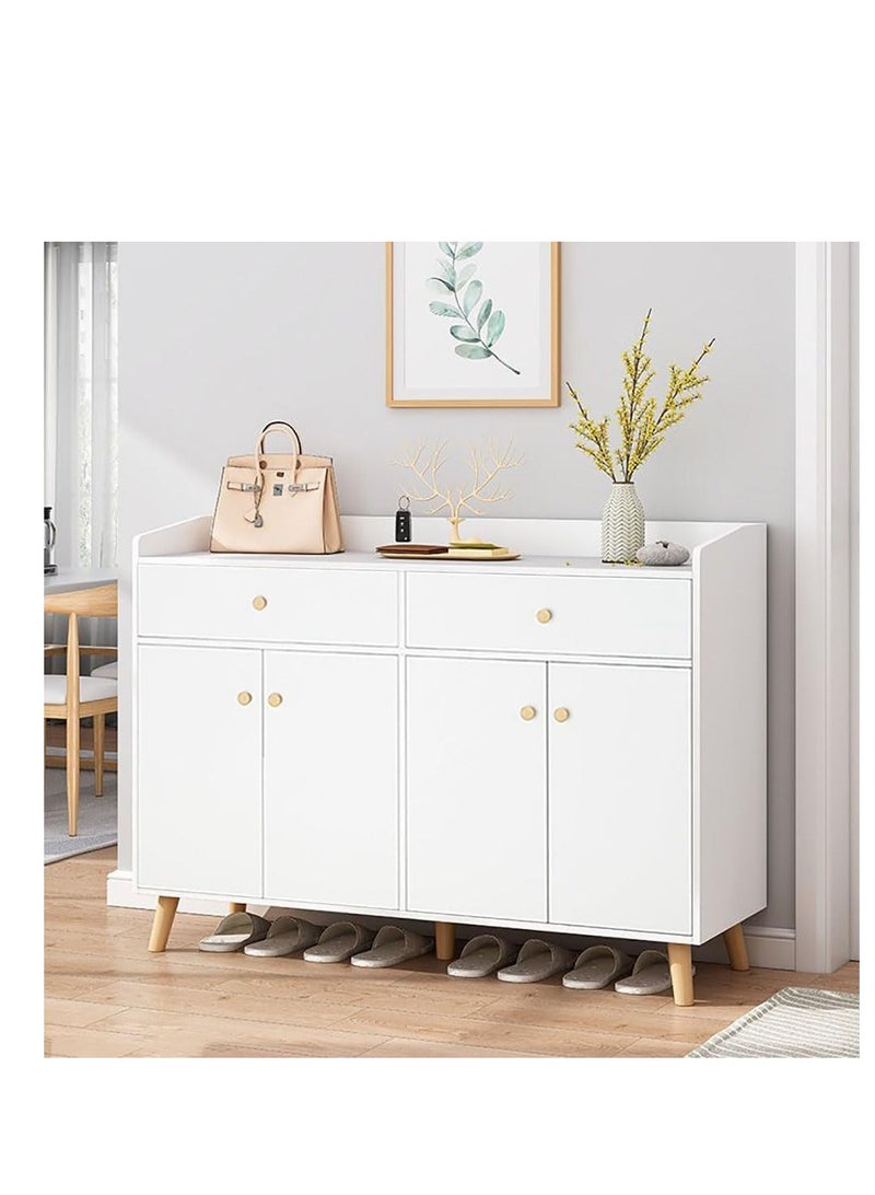 CityRiya-Long Shoe Cabinet, Entryway Storage Cabient with 2 Drawers and 4 Doors for Shoes,Bags,Keys,Other Objects Free Standing Shoe Rack, Household Shoe Organizer for Home Hallway Bedroom Living Room, B33B (White)  - Image 5