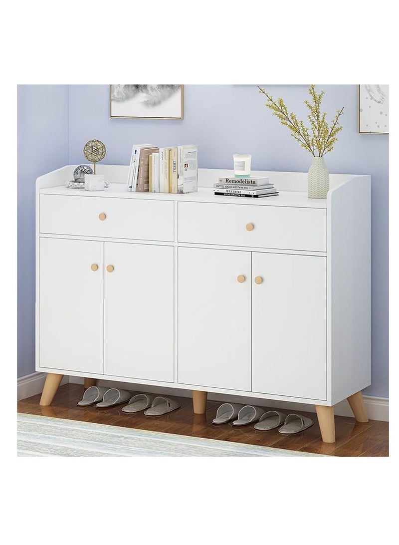 CityRiya-Long Shoe Cabinet, Entryway Storage Cabient with 2 Drawers and 4 Doors for Shoes,Bags,Keys,Other Objects Free Standing Shoe Rack, Household Shoe Organizer for Home Hallway Bedroom Living Room, B33B (White)  - Image 1