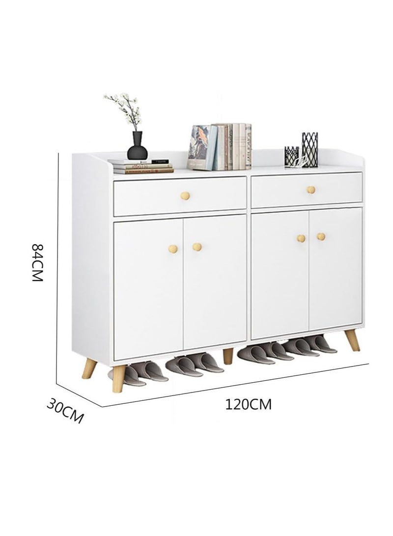 CityRiya-Long Shoe Cabinet, Entryway Storage Cabient with 2 Drawers and 4 Doors for Shoes,Bags,Keys,Other Objects Free Standing Shoe Rack, Household Shoe Organizer for Home Hallway Bedroom Living Room, B33B (White)  - Image 2