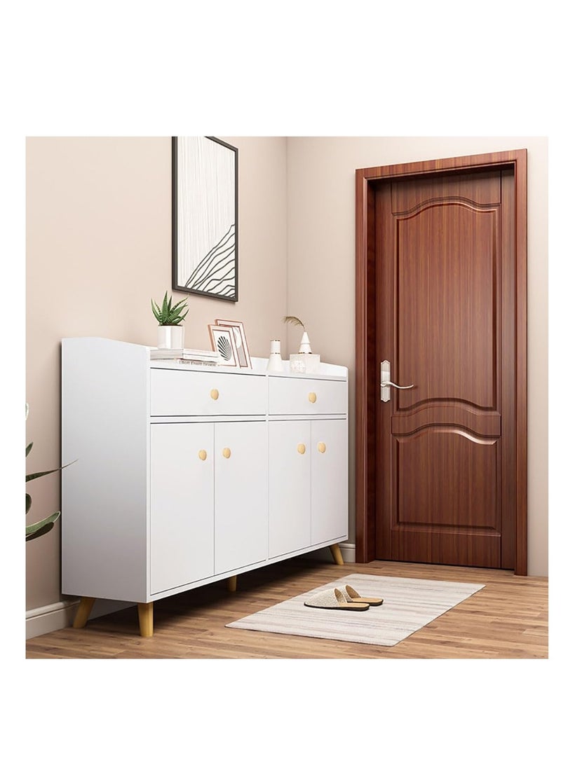 CityRiya-Long Shoe Cabinet, Entryway Storage Cabient with 2 Drawers and 4 Doors for Shoes,Bags,Keys,Other Objects Free Standing Shoe Rack, Household Shoe Organizer for Home Hallway Bedroom Living Room, B33B (White)  - Image 3