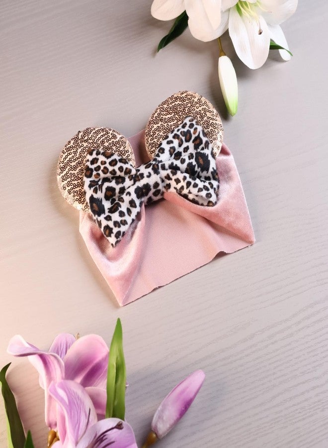 ANNACREATIONS ANNA CREATIONS 1 Pc Baby Girls Sequin Ears Headband with Leopard Print Bow, Soft Stretchy Hairband for Newborns, Infants & Toddlers – Cute and Comfortable Baby Hair Accessory (Pink & Gold) - Image 4