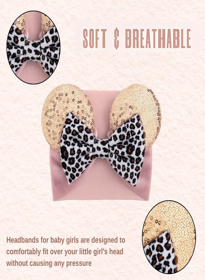 ANNACREATIONS ANNA CREATIONS 1 Pc Baby Girls Sequin Ears Headband with Leopard Print Bow, Soft Stretchy Hairband for Newborns, Infants & Toddlers – Cute and Comfortable Baby Hair Accessory (Pink & Gold) - Image 3