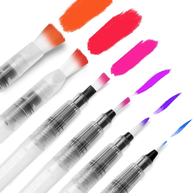 BIRZAR Water Brush Pens Premium Nylon Brushs Set of 6 Aqua Painting Brushes for Water Soluble Colored Pencil Powdered Pigment Watercolor PaintsArt Supplies for Beginners and Professional Artist
