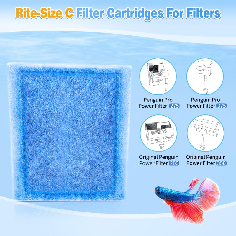 Umlecoa 8/16/32 Pack Rite-Size C Filter Cartridges Compatible with MarineLand Penguin PRO Power Filters 275/375 & Original Penguin Power Filters 200/350 - Rite-Size C Replacement Filter Cartridges - Image 2