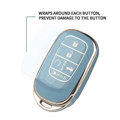 QBUC for Honda Key Fob Cover, Soft TPU Car Key Case Protector with Leather Keychain Compatible with Honda Accord Civic HR-V CR-V Pilot Odyssey Smart Remote Key - Image 4