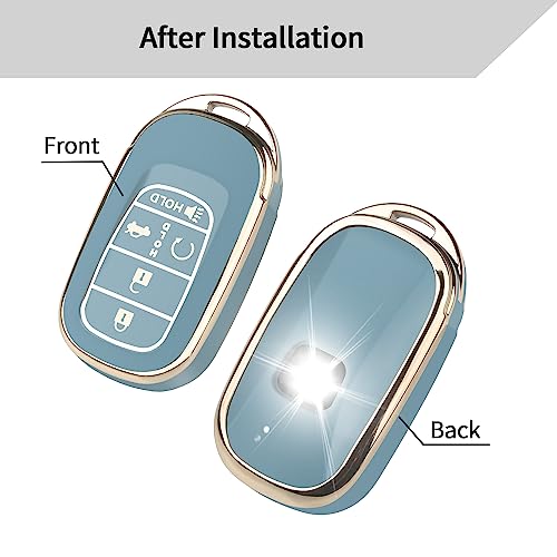 QBUC for Honda Key Fob Cover, Soft TPU Car Key Case Protector with Leather Keychain Compatible with Honda Accord Civic HR-V CR-V Pilot Odyssey Smart Remote Key - Image 3
