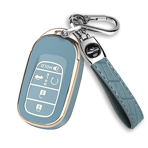 QBUC for Honda Key Fob Cover, Soft TPU Car Key Case Protector with Leather Keychain Compatible with Honda Accord Civic HR-V CR-V Pilot Odyssey Smart Remote Key - Image 1