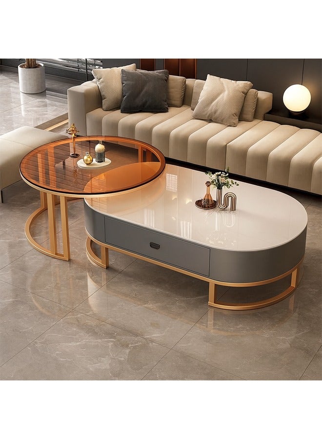 keke Modern Coffee Table Sofa Side Table End Table Snack Table Fashion Design for Living Room Bedroom Office 100CM White+Gold+Grey - Image 1