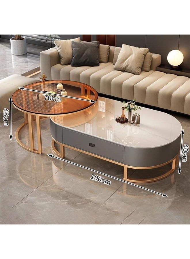 keke Modern Coffee Table Sofa Side Table End Table Snack Table Fashion Design for Living Room Bedroom Office 100CM White+Gold+Grey - Image 2