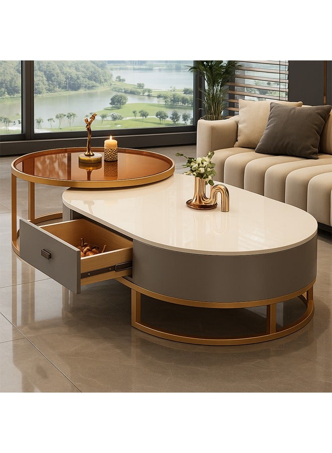 keke Modern Coffee Table Sofa Side Table End Table Snack Table Fashion Design for Living Room Bedroom Office 100CM White+Gold+Grey - Image 3