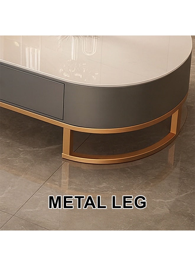 keke Modern Coffee Table Sofa Side Table End Table Snack Table Fashion Design for Living Room Bedroom Office 100CM White+Gold+Grey - Image 5