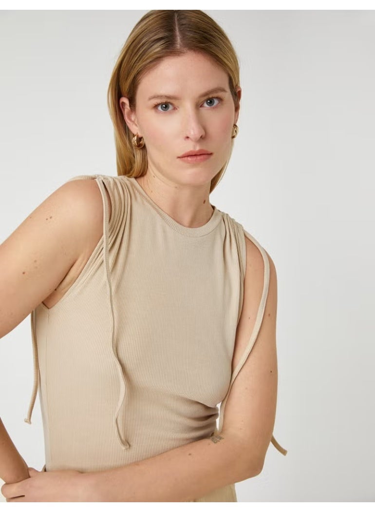 KOTON Crop T-Shirt Sleeveless with Ruffle Detail on Shoulder - Image 1