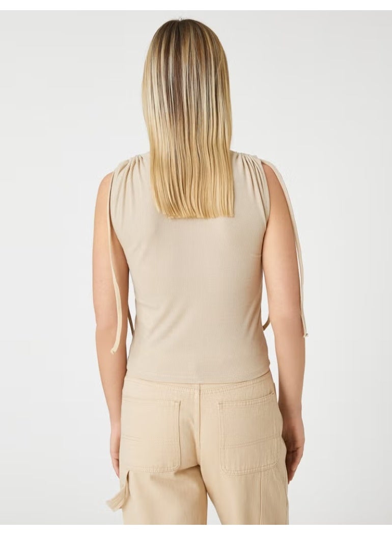 KOTON Crop T-Shirt Sleeveless with Ruffle Detail on Shoulder - Image 3