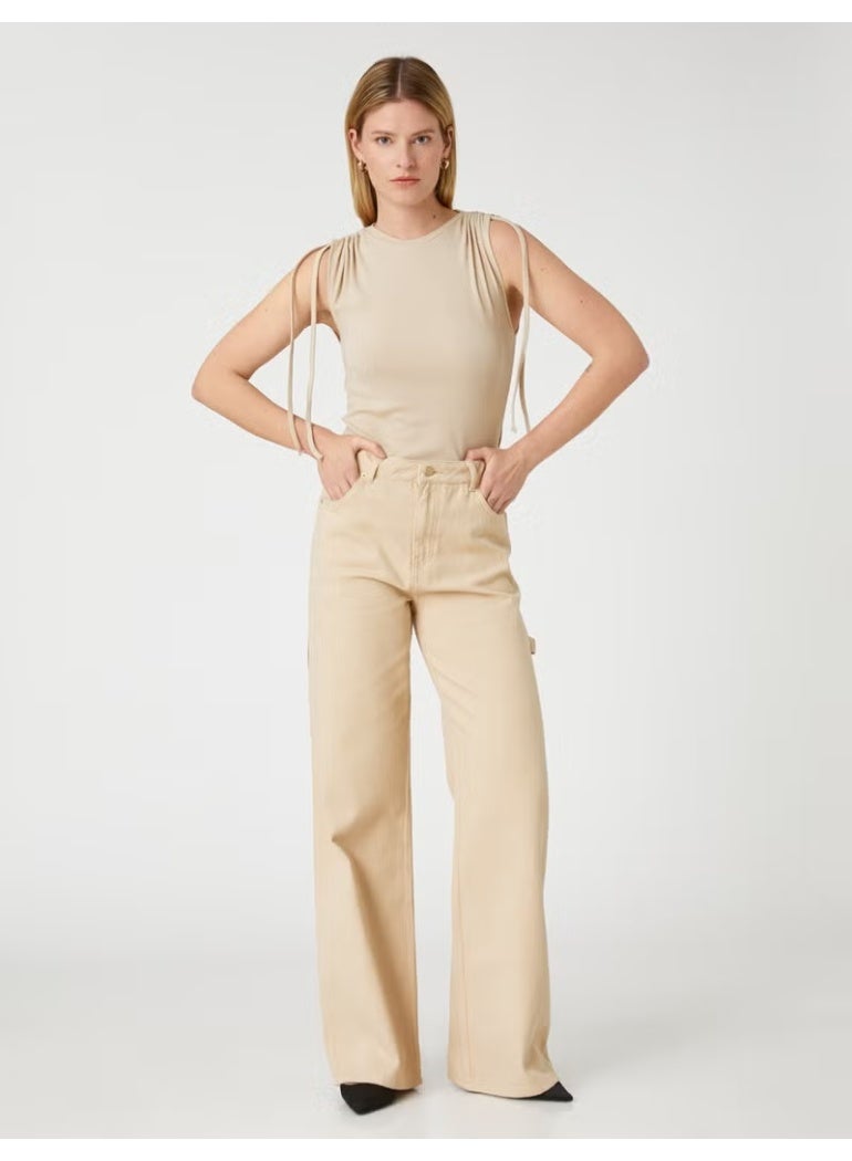KOTON Crop T-Shirt Sleeveless with Ruffle Detail on Shoulder - Image 5