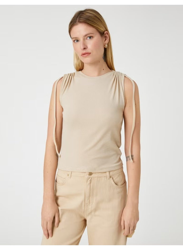KOTON Crop T-Shirt Sleeveless with Ruffle Detail on Shoulder - Image 2