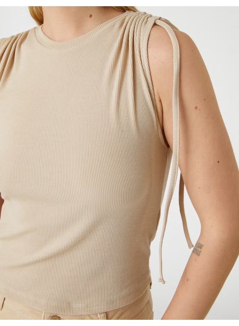 KOTON Crop T-Shirt Sleeveless with Ruffle Detail on Shoulder - Image 4