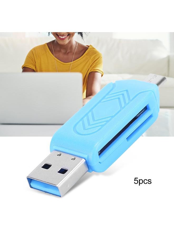 5PCS Mobile Phone Computer Dual Use OTG Card Reader Support SD/TF Multi-function Card Reader USB 2.0 Micro USB Card Reader for Micro SD Card TF Card Adapter Plug Play Color Dial Blue for Xiaomi Andriod Laptop