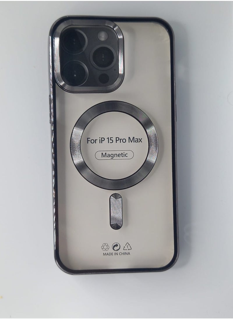 Undefined IPhone 15 Pro Max Transparent Black Back Cover With Wireless Charger 