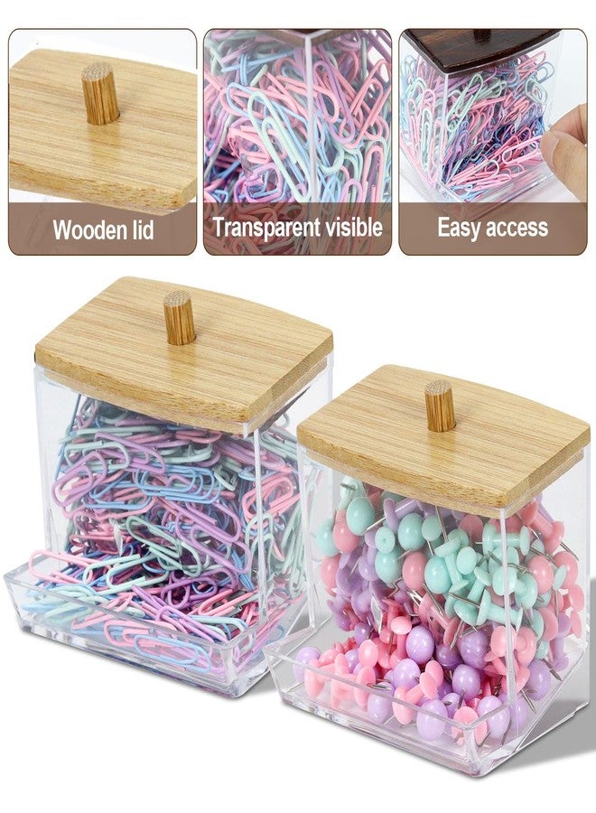 MultiBey Mulitbey 2-Pack Acrylic Paper Clip Holder with Bamboo Lid - Thick Acrylic Self-Dispensing Desk Organizer Square Paper clip dispenser Cute Qtip Holder for Office, Vanity Bathroom (Clips Not Included) - Image 3
