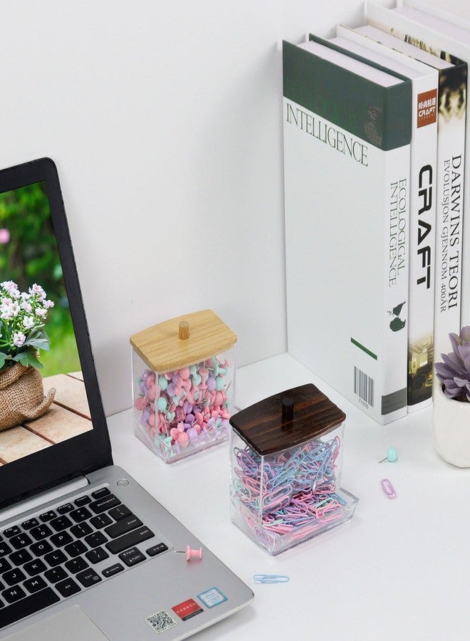 MultiBey Mulitbey 2-Pack Acrylic Paper Clip Holder with Bamboo Lid - Thick Acrylic Self-Dispensing Desk Organizer Square Paper clip dispenser Cute Qtip Holder for Office, Vanity Bathroom (Clips Not Included) - Image 4