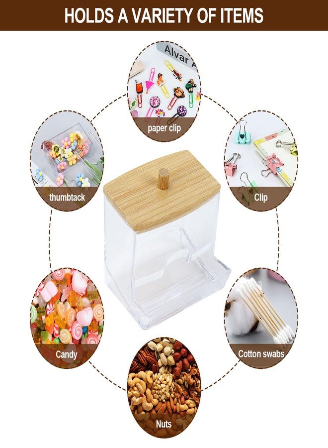 MultiBey Mulitbey 2-Pack Acrylic Paper Clip Holder with Bamboo Lid - Thick Acrylic Self-Dispensing Desk Organizer Square Paper clip dispenser Cute Qtip Holder for Office, Vanity Bathroom (Clips Not Included) - Image 2