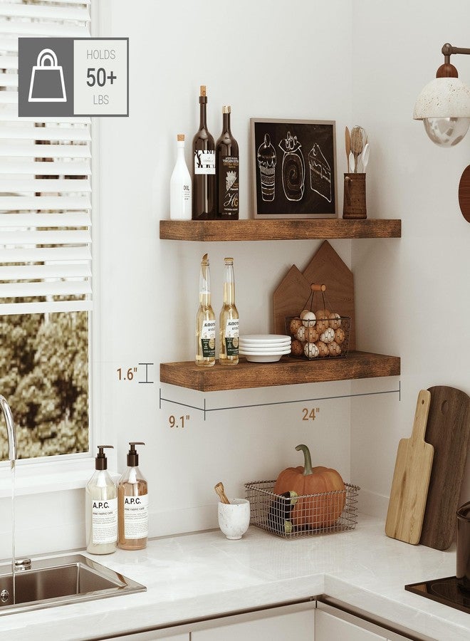 Vivelove Deeper & Thicker Floating Shelves for Wall, Bathroom Shelves 24 inches Long Floating Shelf for Wall Set of 2, Over Toilet Wall Mounted Farmhouse, Rustic Brown - Image 2