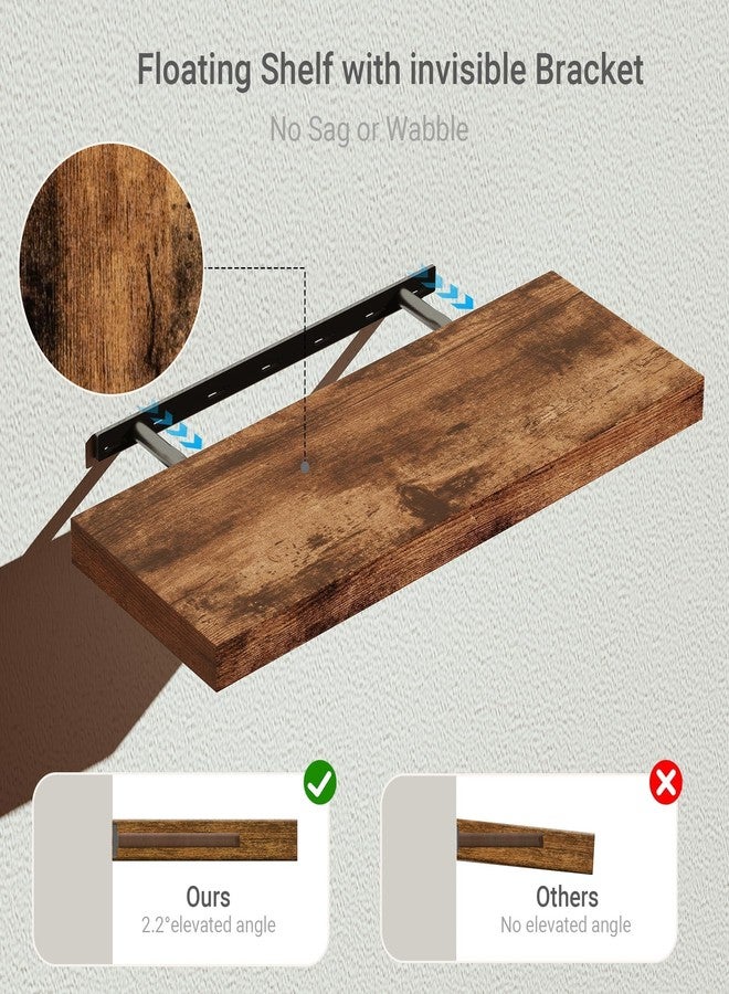 Vivelove Deeper & Thicker Floating Shelves for Wall, Bathroom Shelves 24 inches Long Floating Shelf for Wall Set of 2, Over Toilet Wall Mounted Farmhouse, Rustic Brown - Image 3