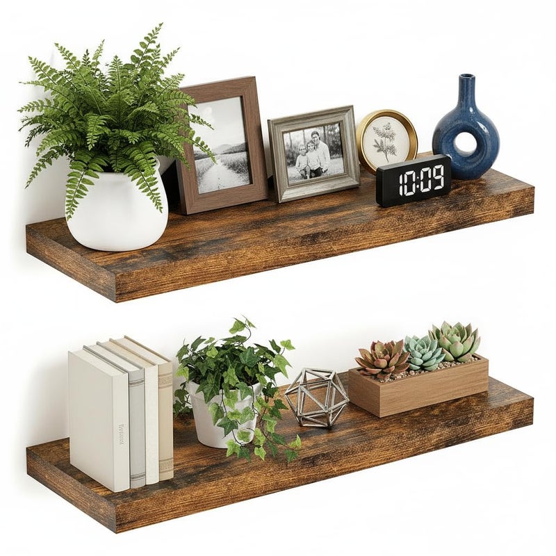 Vivelove Deeper & Thicker Floating Shelves for Wall, Bathroom Shelves 24 inches Long Floating Shelf for Wall Set of 2, Over Toilet Wall Mounted Farmhouse, Rustic Brown - Image 1