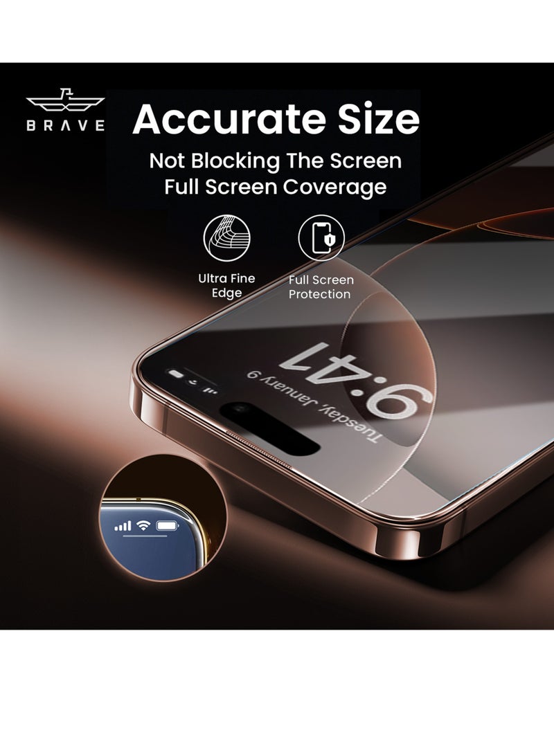 Brave iPhone 16 Pro Max 6.9 inch - 9H+ Military Grade Tempered Glass Screen Protector, Edge-to-Edge Full Coverage, Scratch and Shock Resistant, Shatter Resistant, Anti-Fingerprint and Oil-Resistant Coating, Ultra HD Clarity, Fast and Sensitive Touch Response, Easy Bubble-Free Installation, Case Compatible Design, Includes Alignment Frame for Perfect Fit - Clear - Image 5