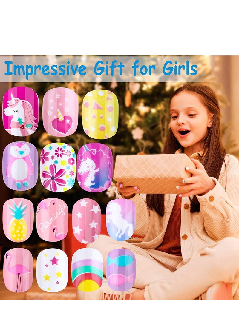 Captaintech Kids Press on Nails Grils, 144 Pieces Children Fake Artificial False Nail Tips Pre Glue Full Cover Short Acrylic for Girls Kids Art Decoration (Rainbow Sky) (pink)  - Image 4