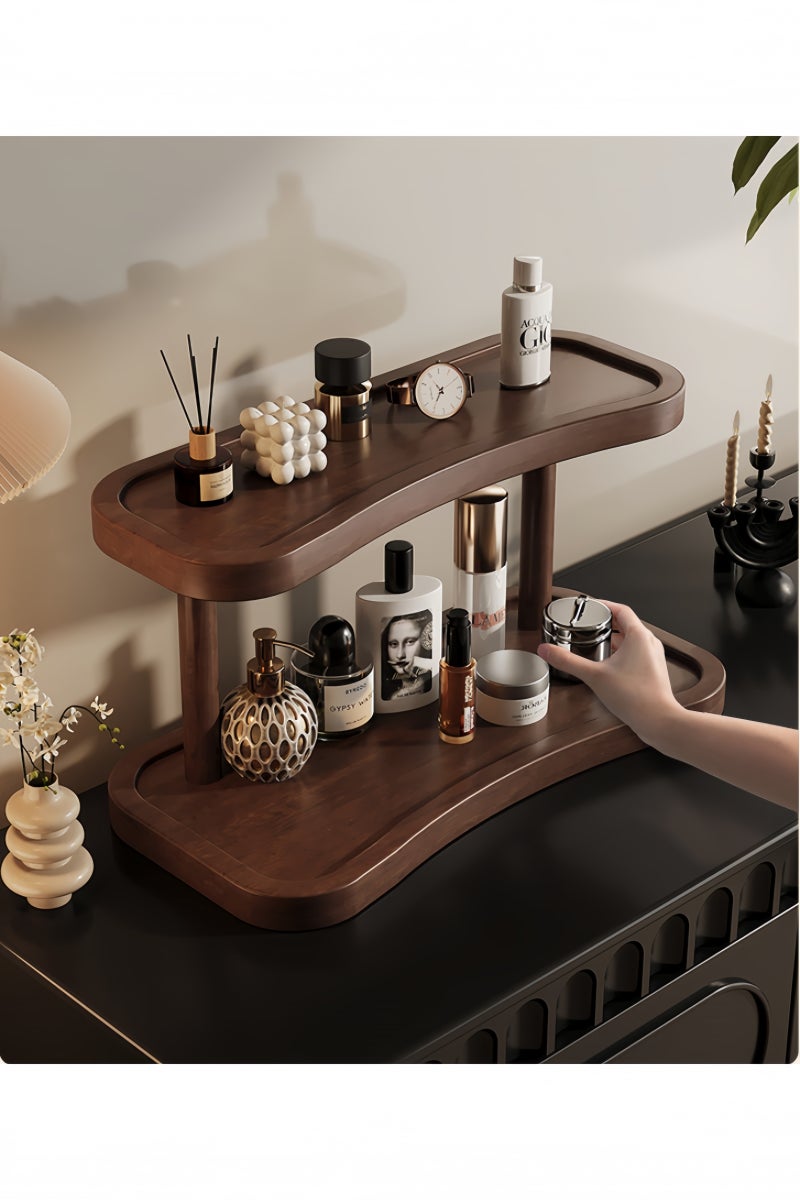 Wooden 16 Inch Dark Cologne Stand, Step Perfume Organizer,Versatile Display Stand Shelf for Fragrance, Skincare, Figurine, Dessert, Use for Vanity, Tabletop, Cabinet,1 Set - Image 1