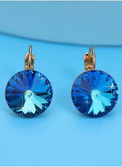 EVEVIC Round Austrian Crystal Drop Lever Back Earrings for Women 14 K Gold Plated Hypoallergenic  - Image 3