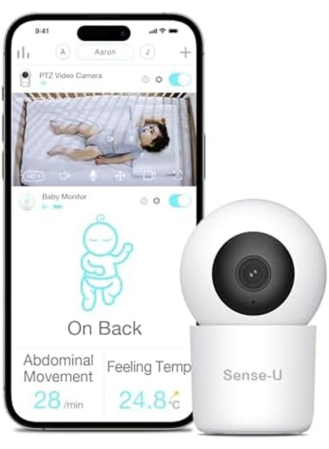 Sense-U Smart 2K Video Baby Monitor – Pan & Tilt Camera with Person, Cry & Motion Detection, Two-Way Talk, Night Vision, Background Audio, No Monthly Fees, Compatible with Smart Baby Monitor - Image 1