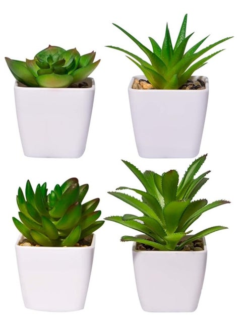4 Pcs Artificial Plants Indoors In Pots Plants Potted Series Desk Artificial Plastic Plant For House Office Bedroom Bathroom Kitchen Decor