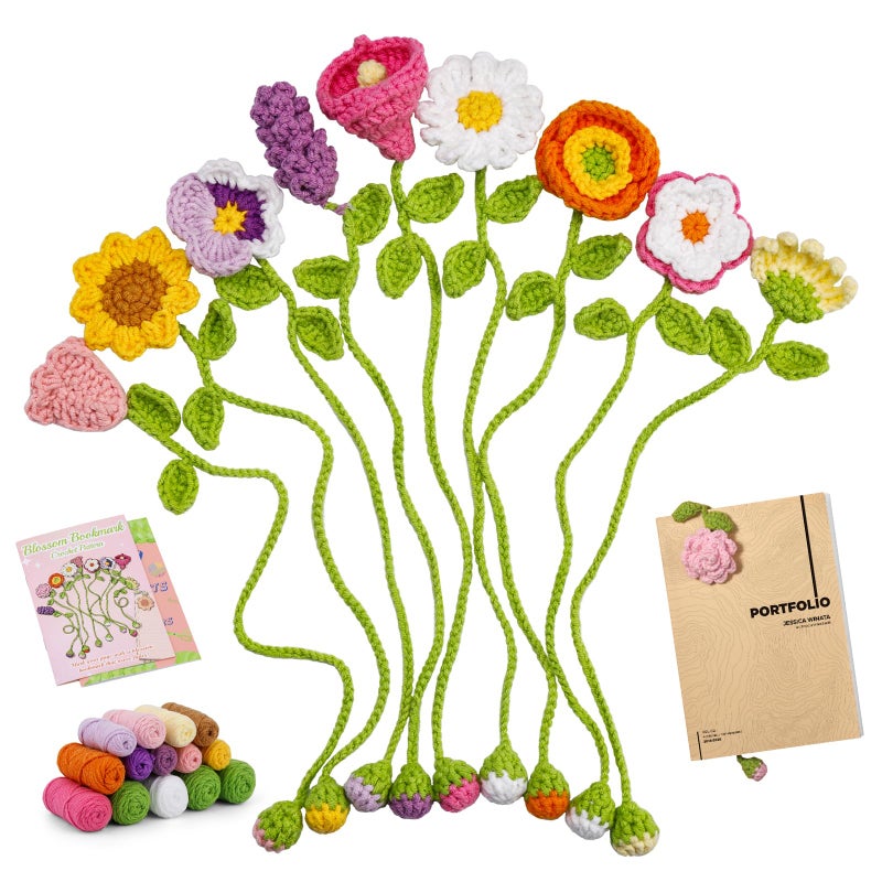 GarfxG Crochet Kit for Beginners Adults, 10 Flower Bookmarks Beginner Crochet Kit Include Knitting Yarn, Step-by-Step Video Tutorial, Hook, Holiday Birthday Christmas Gift for Friends Families - Image 1