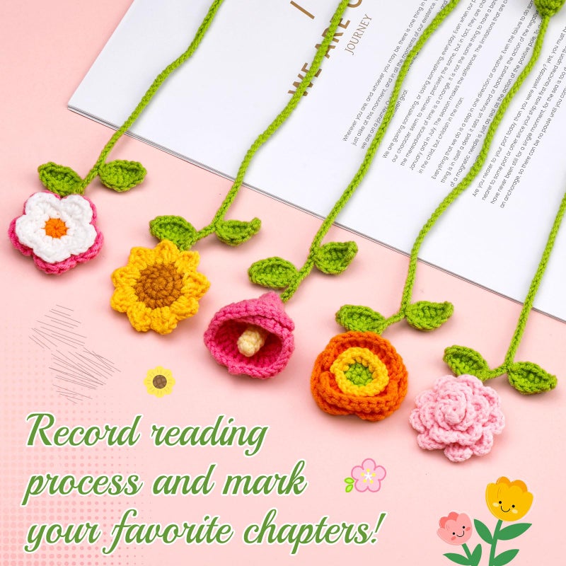 GarfxG Crochet Kit for Beginners Adults, 10 Flower Bookmarks Beginner Crochet Kit Include Knitting Yarn, Step-by-Step Video Tutorial, Hook, Holiday Birthday Christmas Gift for Friends Families - Image 3