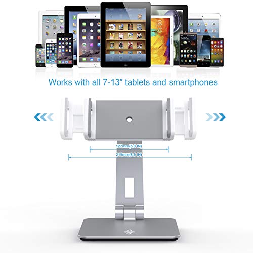 KABCON Tablet Stand Holder, Tightness Adjustable Multi-Angle Foldable Eye-Level Aluminum Solid Tablets Stands Dock for 4''-14''Tablets/Phone, iPad Series,Samsung Galaxy Tabs,Kindle Fire,Etc. - Image 2