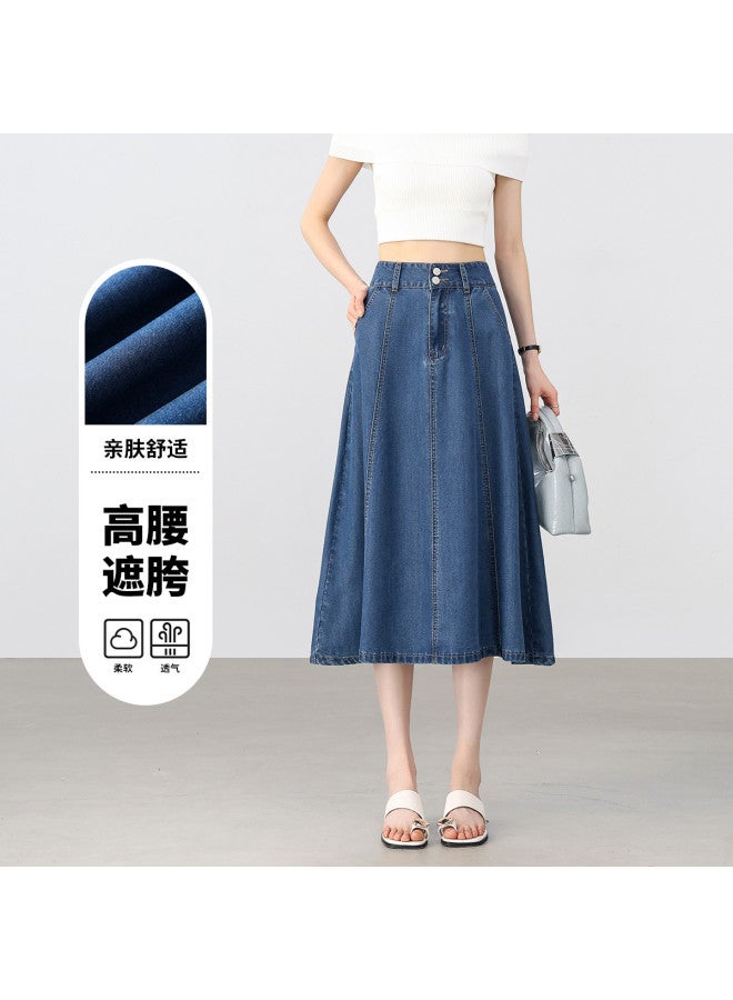 Hstyle High-waisted A-line Denim Skirt With Multi-panel Tailoring, Flared Hem For Slimming Effect And Hip Coverage - Versatile Midi Skirt For Summer 2025 - Image 4