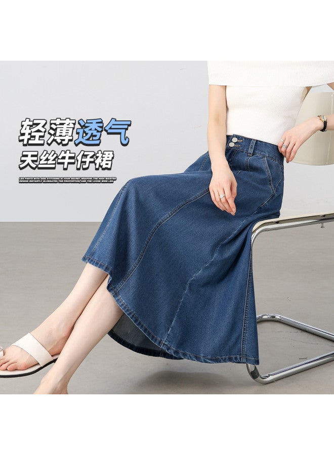 Hstyle High-waisted A-line Denim Skirt With Multi-panel Tailoring, Flared Hem For Slimming Effect And Hip Coverage - Versatile Midi Skirt For Summer 2025 - Image 2