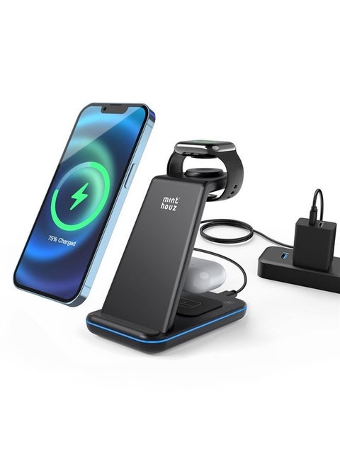 Wireless Charger, 3 in 1 Fast Wireless Charging Station with 20W Adapter for Multiple Devices Apple Watch, AirPods, Wireless Charger Stand Compatible with iPhone 14/13/12/11 Series