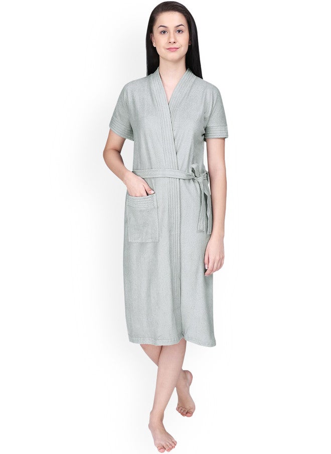 Red Rose RedRose Grey Solid Cotton Drawstring Knee Length Bath Robe - XL - Image 1