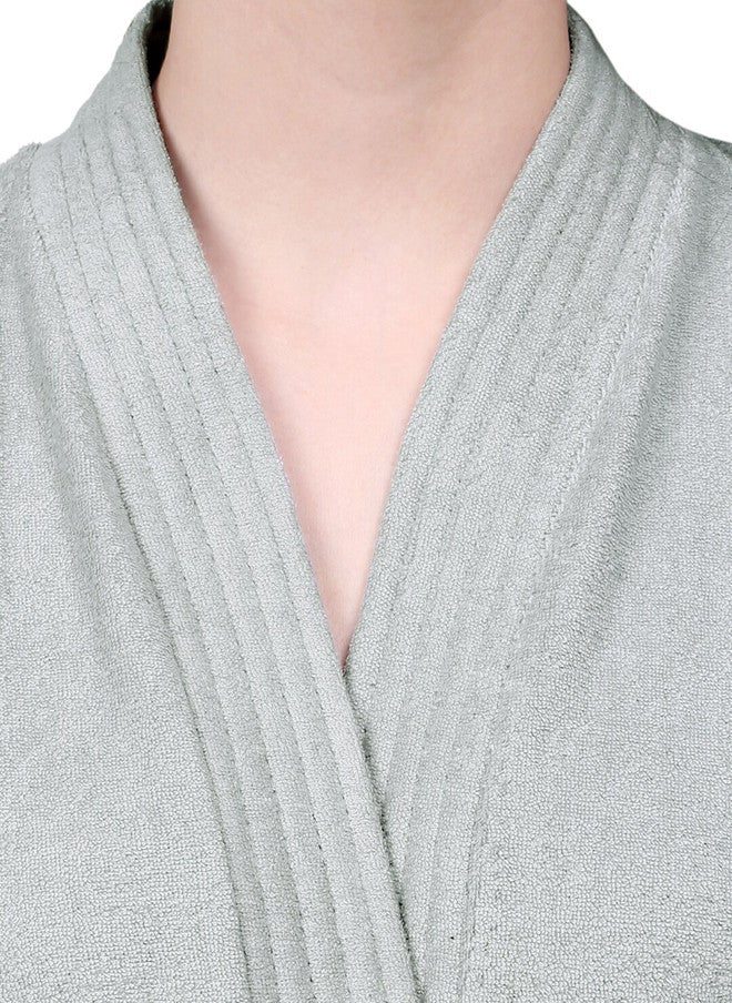 Red Rose RedRose Grey Solid Cotton Drawstring Knee Length Bath Robe - XL - Image 2