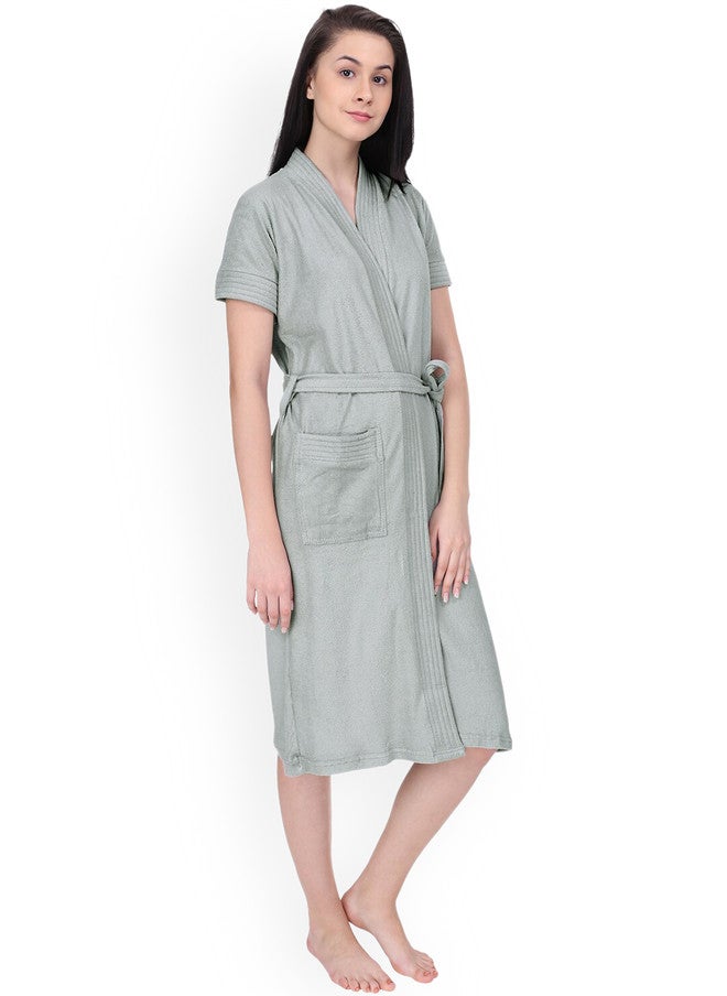 Red Rose RedRose Grey Solid Cotton Drawstring Knee Length Bath Robe - XL - Image 3