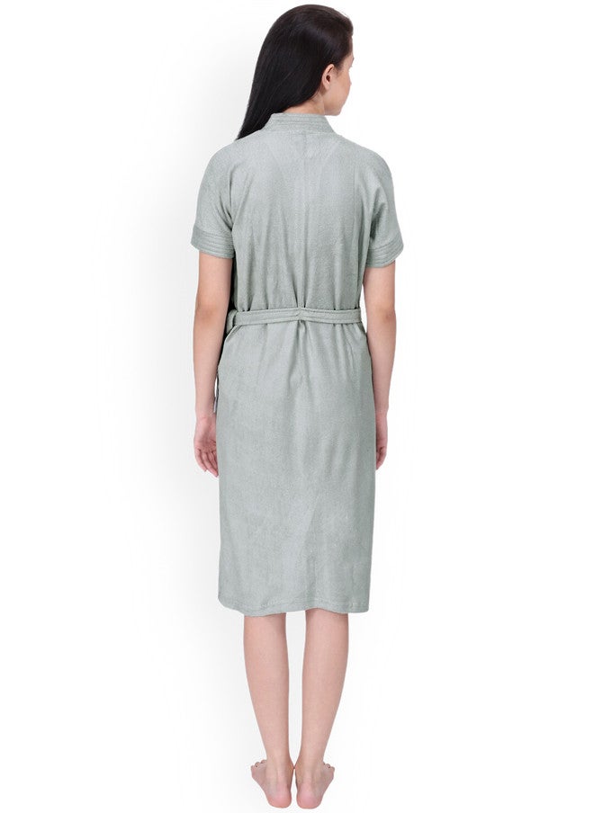 Red Rose RedRose Grey Solid Cotton Drawstring Knee Length Bath Robe - XL - Image 4