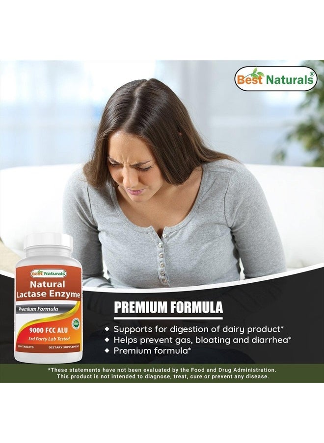 Best Naturals - Lactose Intolerance Relief Tablets with Natural Lactase Enzyme, Fast Acting High Potency Lactase, 9000 FCC ALU, 180 Count - Image 1