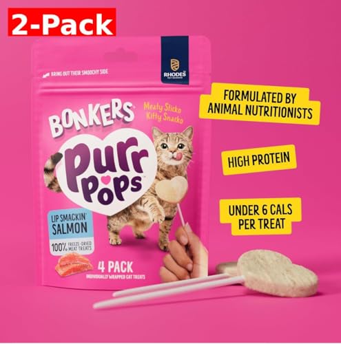 Bonkers Purrpops, Freeze Dried Salmon Flavored Lollipop Cat Treats, Cat Treats, Treats for Training, for All Breeds and Ages, Food Topper (8 Pieces) 2-Pack - Image 2
